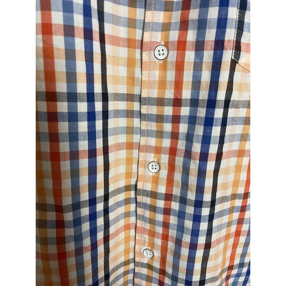 Wrangler Shirt Boys Large Orange Blue Plaid Slim Fit Short Sleeve‎ Button Down - Picture 4 of 8